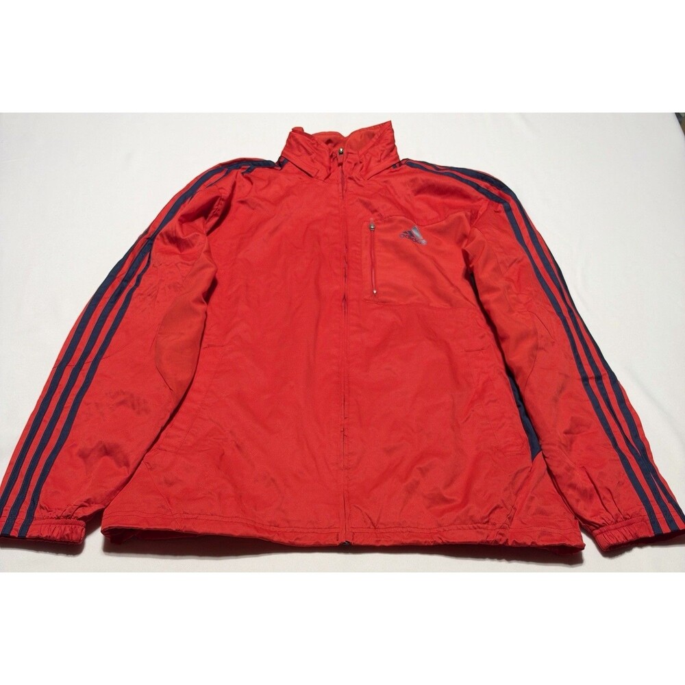 Adidas Jacket Mens Medium Red Full Zip Windbreaker 3 Stripes Firebird G86016 VTG